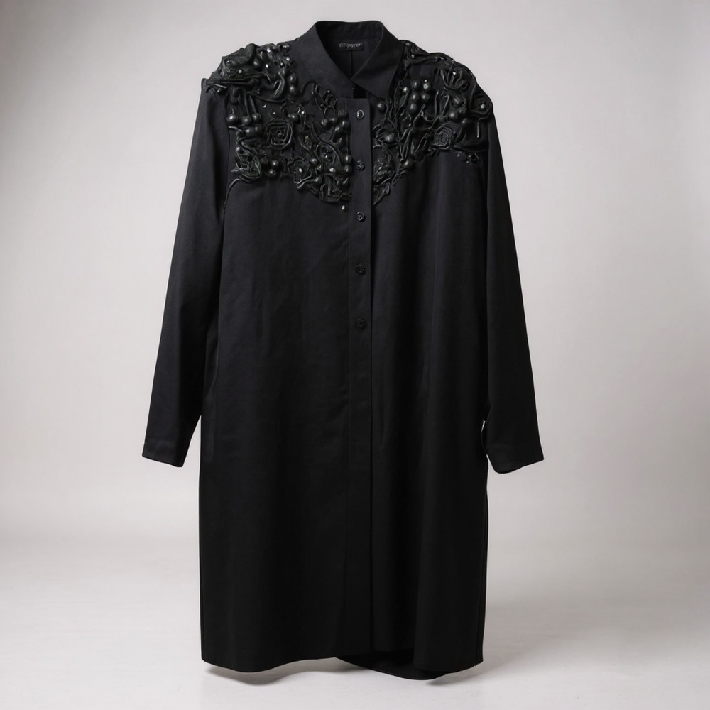 Vintage Lims women's One Size‎ Black Dress Blouse crochet embellished studs